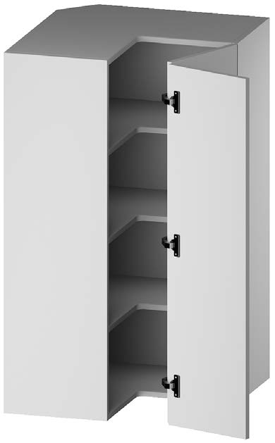 WALL CORNER CABINET. 1 bi-fold door, 3 height adjustable - removable shelves