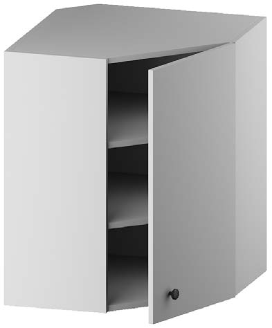 WALL DIAGONAL CORNER CABINET. 1 door, 2 height adjustable - removable shelves