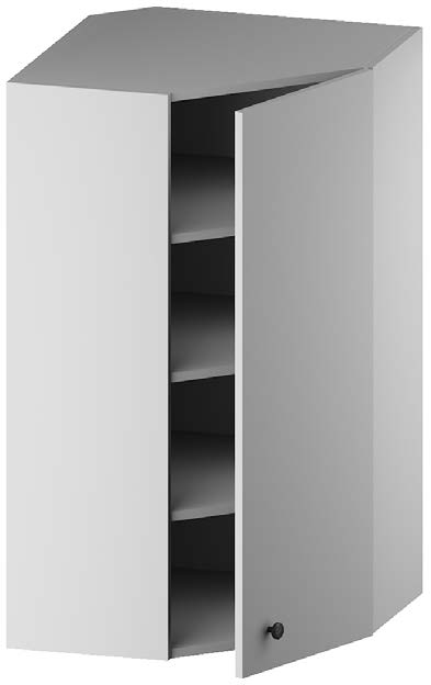 WALL DIAGONAL CORNER CABINET. 1 door, 3 height adjustable - removable shelves