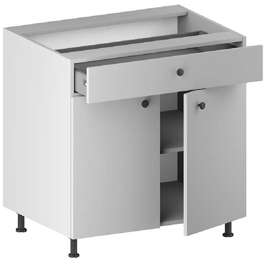 BASE CABINET. 1 drawer (InnoTech Atira drawer system), 2 doors, 1 height adjustable - removable shelf, 4 legs