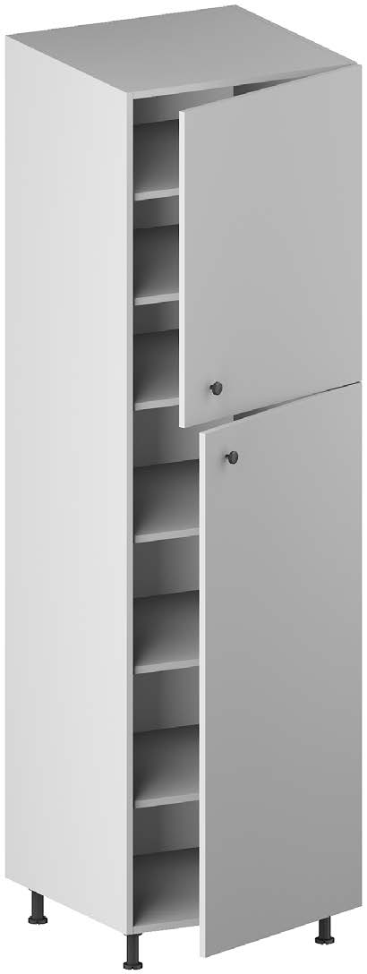 PANTRY CABINET. 2 doors, 5 height adjustable - removable shelves, 4 legs Lower zone with fixed height of 54 incl. legs