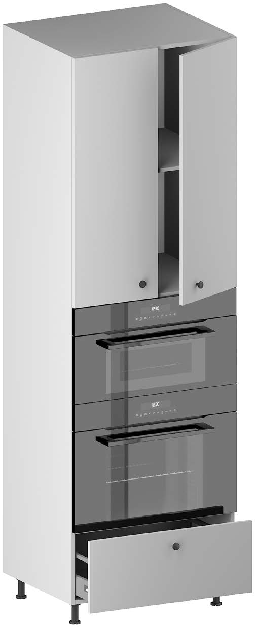 TALL DOUBLE OVEN HOUSING UNIT. 2 doors, 1 height adjustable - removable shelf, 1 aperture, 1 drawer (InnoTech Atira drawer system), 4 legs